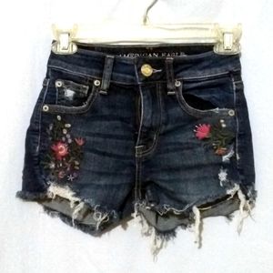 American Eagle Boho Embroidered High Rise Shorts  0